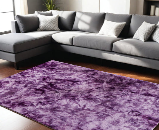 7' x 10' Purple and Ivory Faux Fur Shag Non Skid Area Rug