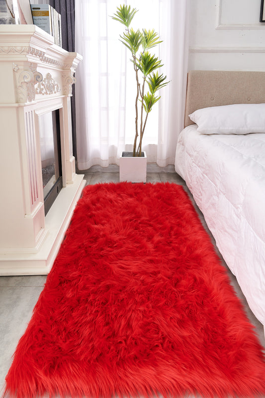 5' x 7' Red Faux Fur Shag Sheepskin Washable Area Rug