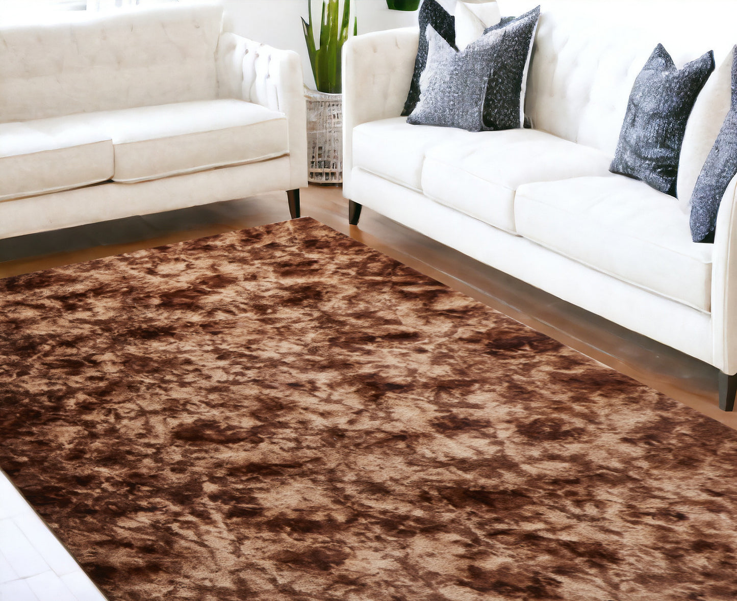 7' x 10' Brown and Bronze Faux Fur Shag Non Skid Area Rug