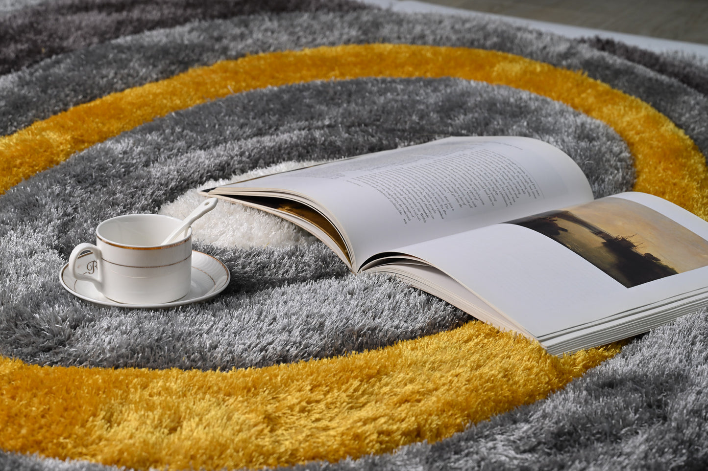 8' x 11' Gray and Yellow Shag Hand Tufted Area Rug