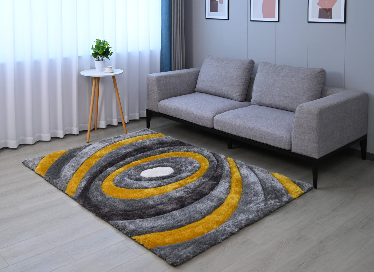 8' x 11' Gray and Yellow Shag Hand Tufted Area Rug