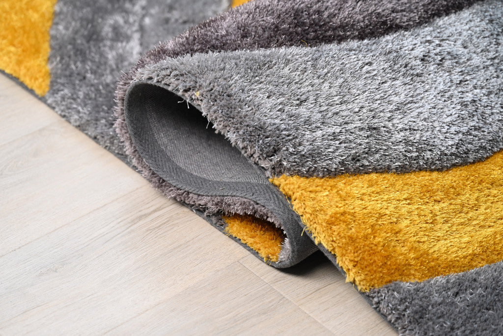 8' x 11' Gray and Yellow Shag Hand Tufted Area Rug
