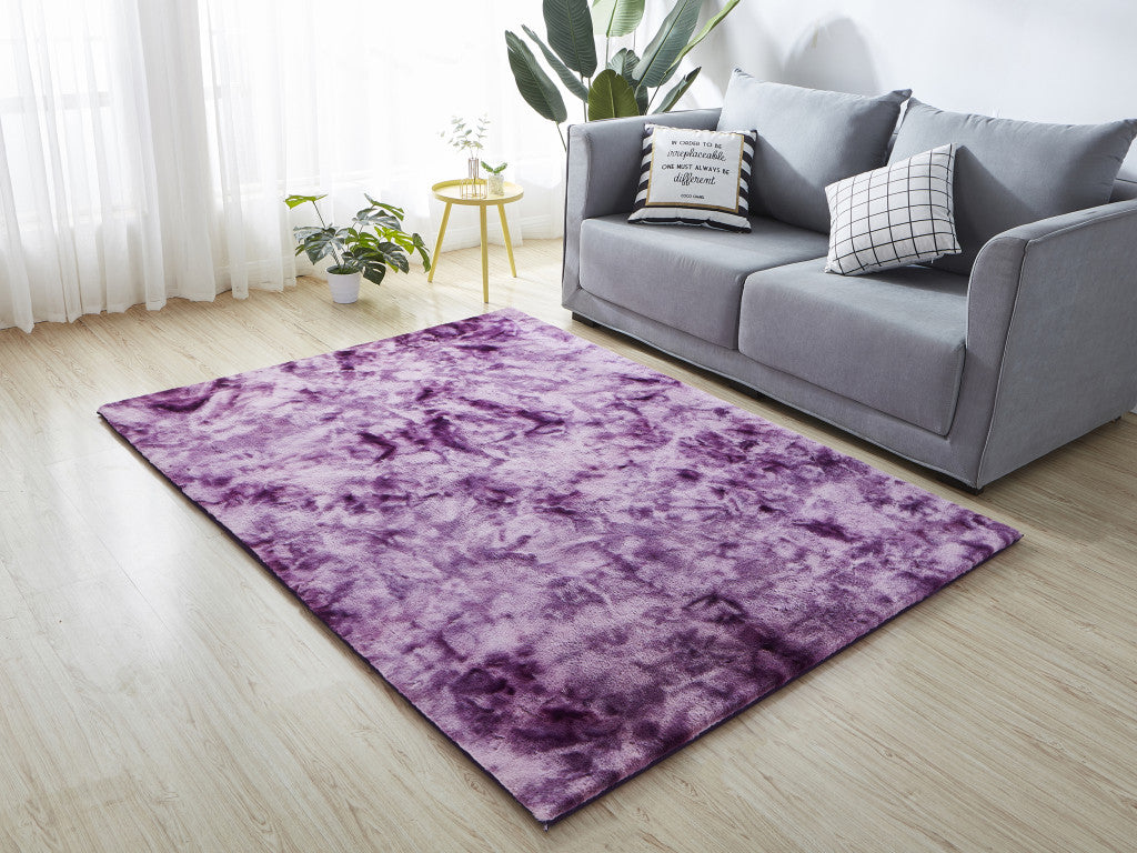 5' x 8' Purple and Ivory Faux Fur Shag Non Skid Area Rug