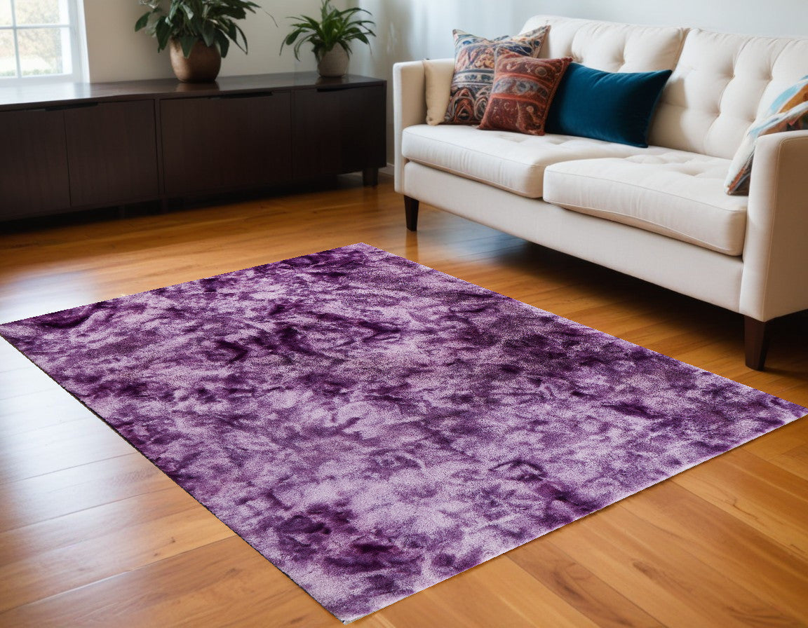 5' x 8' Purple and Ivory Faux Fur Shag Non Skid Area Rug