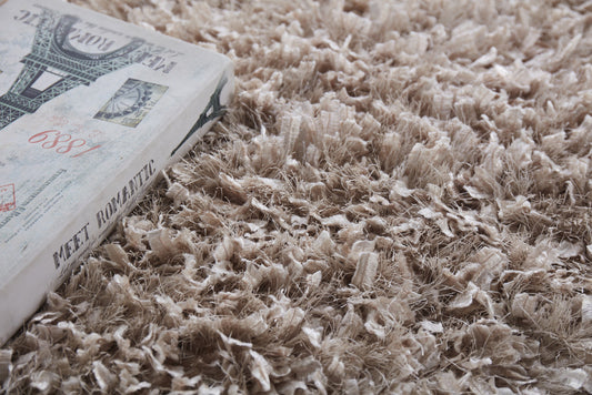 8' x 11' Beige Shag Hand Tufted Area Rug