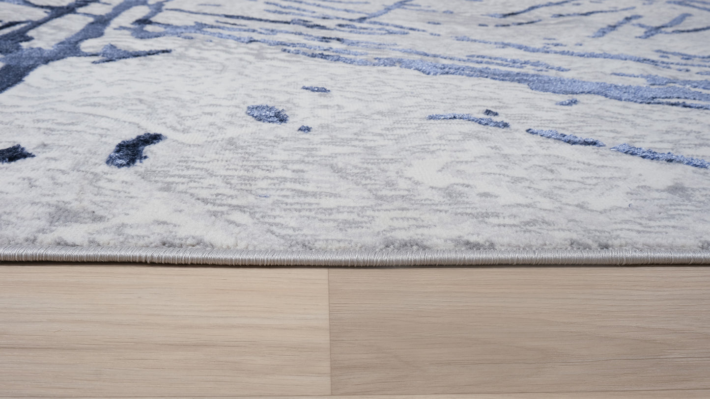 3' X 5' Ivory and Blue Abstract Area Rug