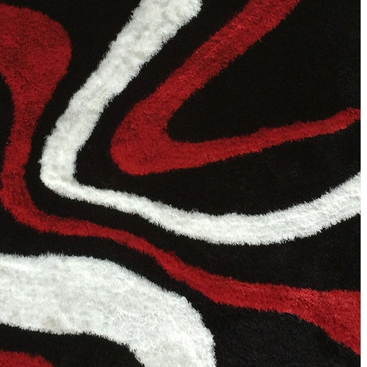 5' x 7' Black and Red Shag Hand Tufted Area Rug