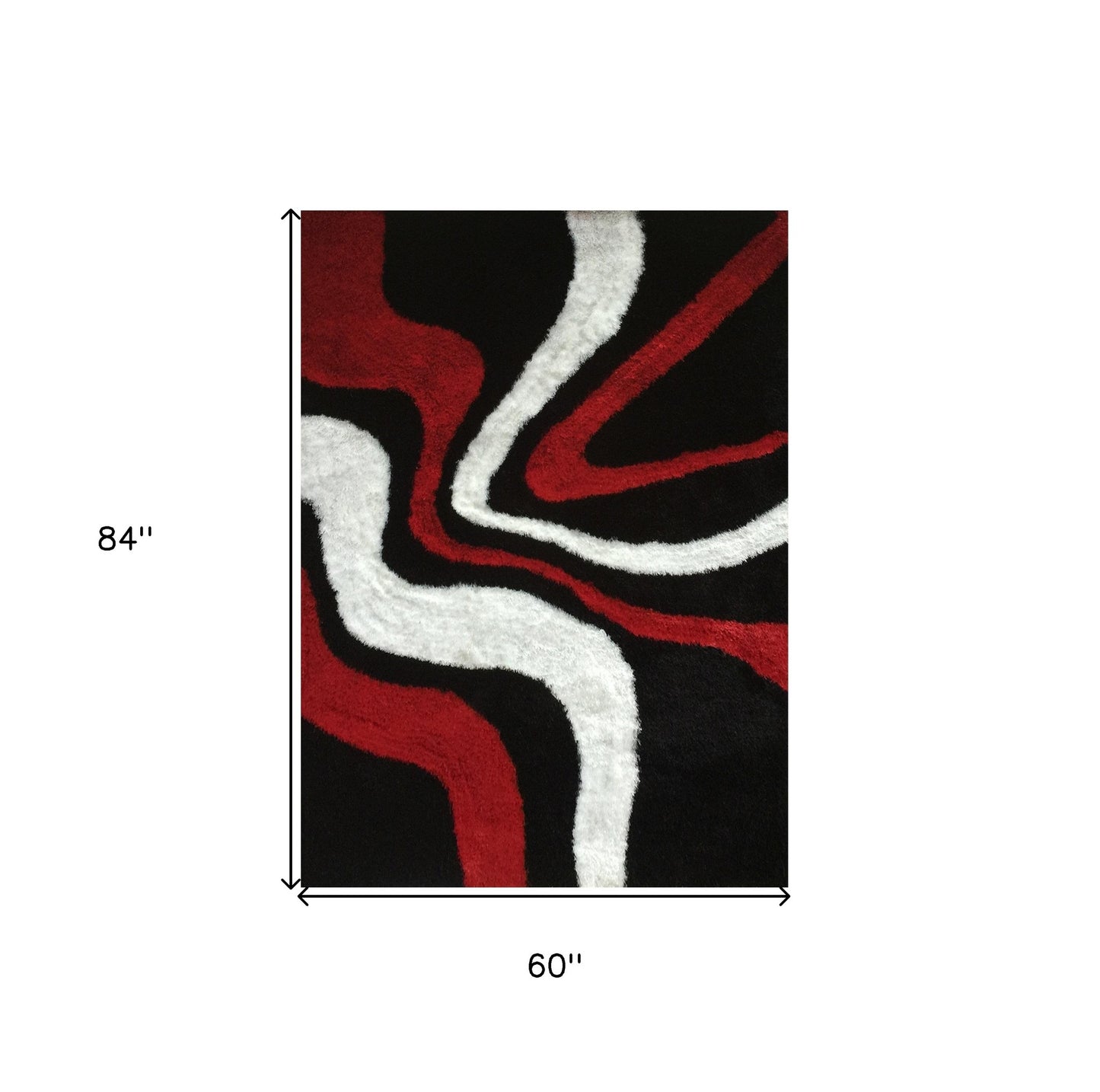 5' x 7' Black and Red Shag Hand Tufted Area Rug