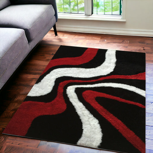 5' x 7' Black and Red Shag Hand Tufted Area Rug