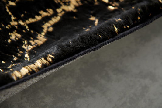 6' x 9' Black and Gold Faux Fur Abstract Shag Non Skid Area Rug