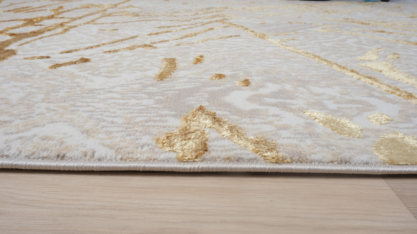 9' x 12' Ivory and Gold Abstract Area Rug