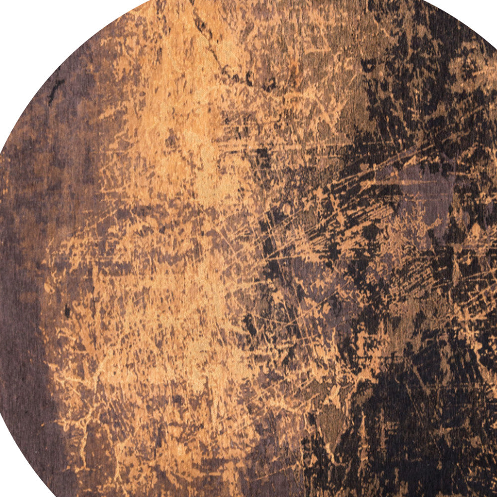 8' Yellow and Brown Round Abstract Non Skid Area Rug