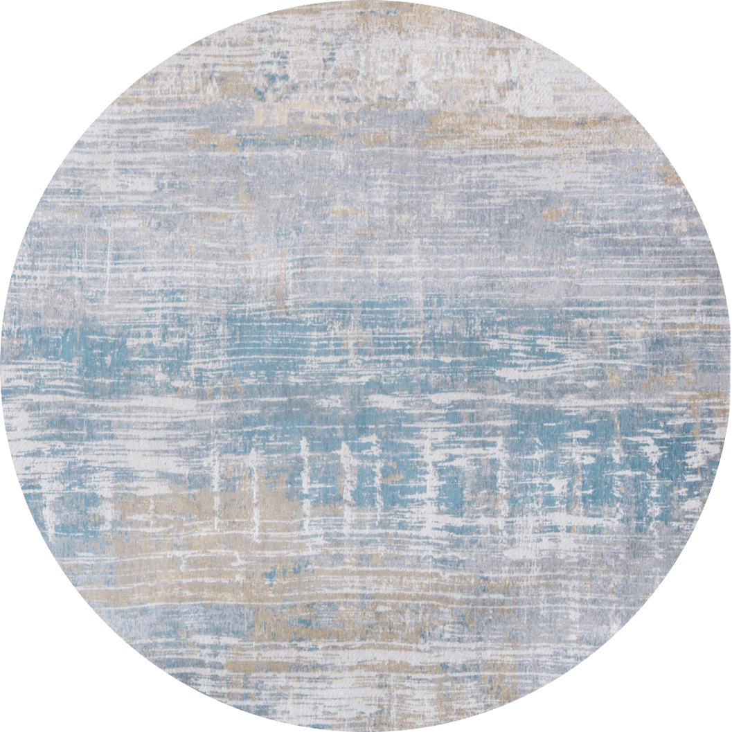 8' Blue and Yellow Round Abstract Non Skid Area Rug