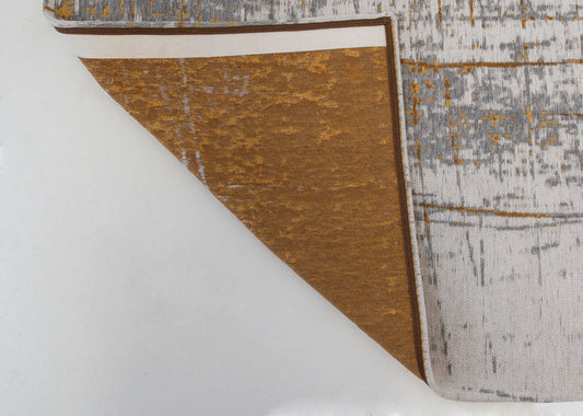 8' Gray and Gold Round Abstract Non Skid Area Rug