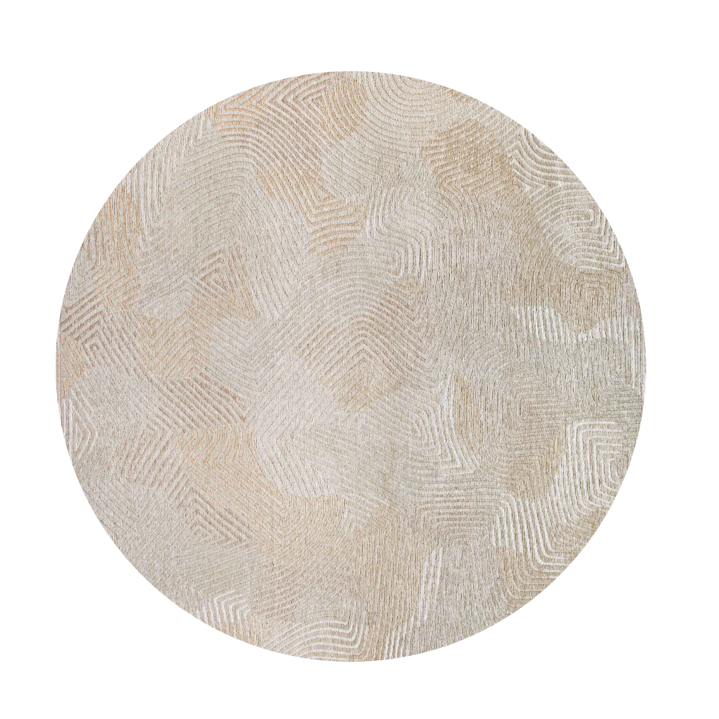 8' Beige and White Round Abstract Non Skid Area Rug
