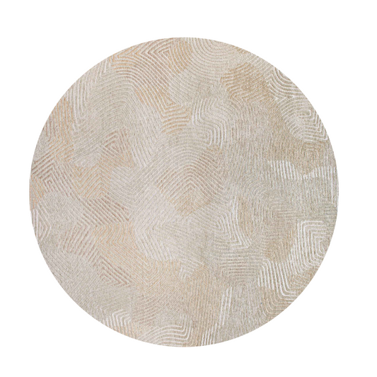 8' Beige and White Round Abstract Non Skid Area Rug