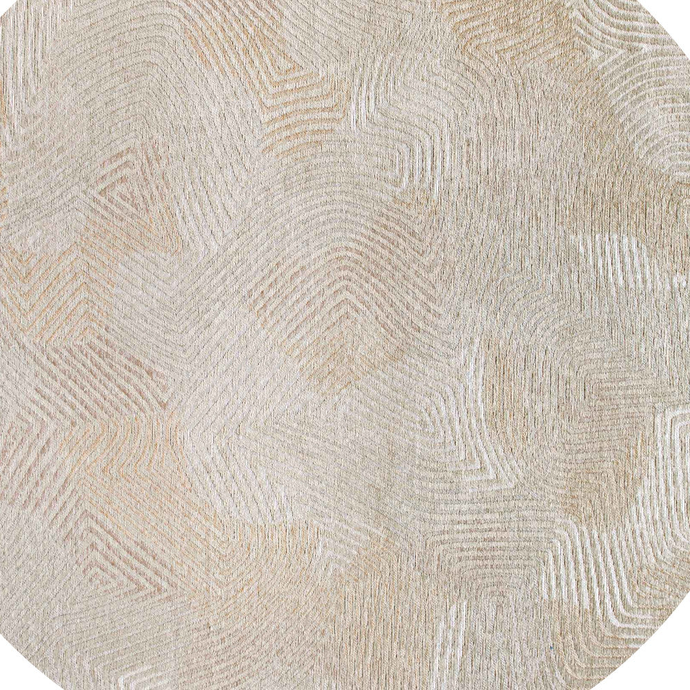 8' Beige and White Round Abstract Non Skid Area Rug