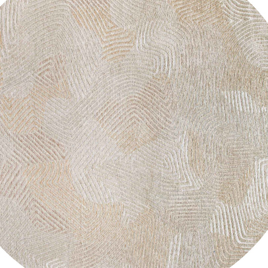 8' Beige and White Round Abstract Non Skid Area Rug