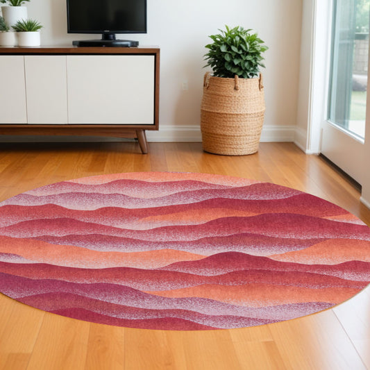 8' Red Orange Round Abstract Non Skid Area Rug