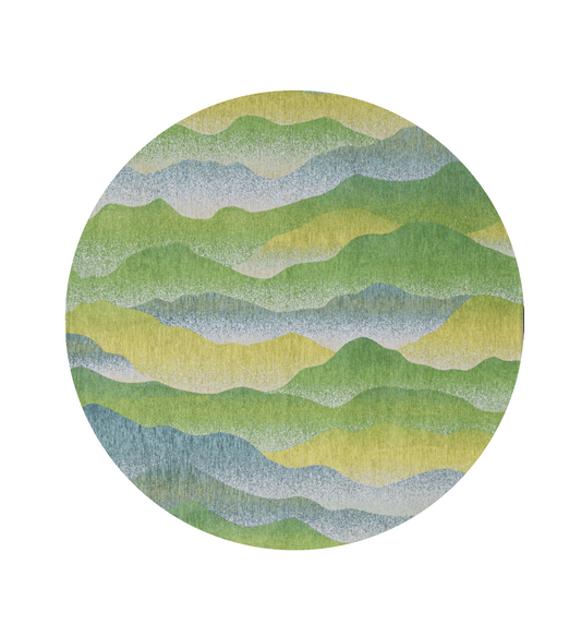 8' Green and Yellow Round Abstract Non Skid Area Rug
