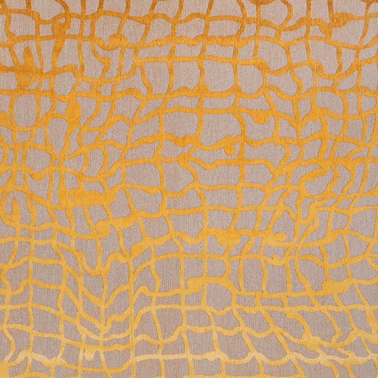 8' Gray and Orange Round Abstract Non Skid Area Rug