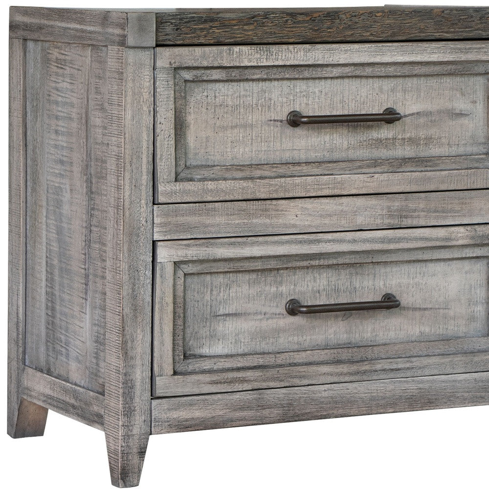 28" Gray Two Drawer Solid Wood Nightstand