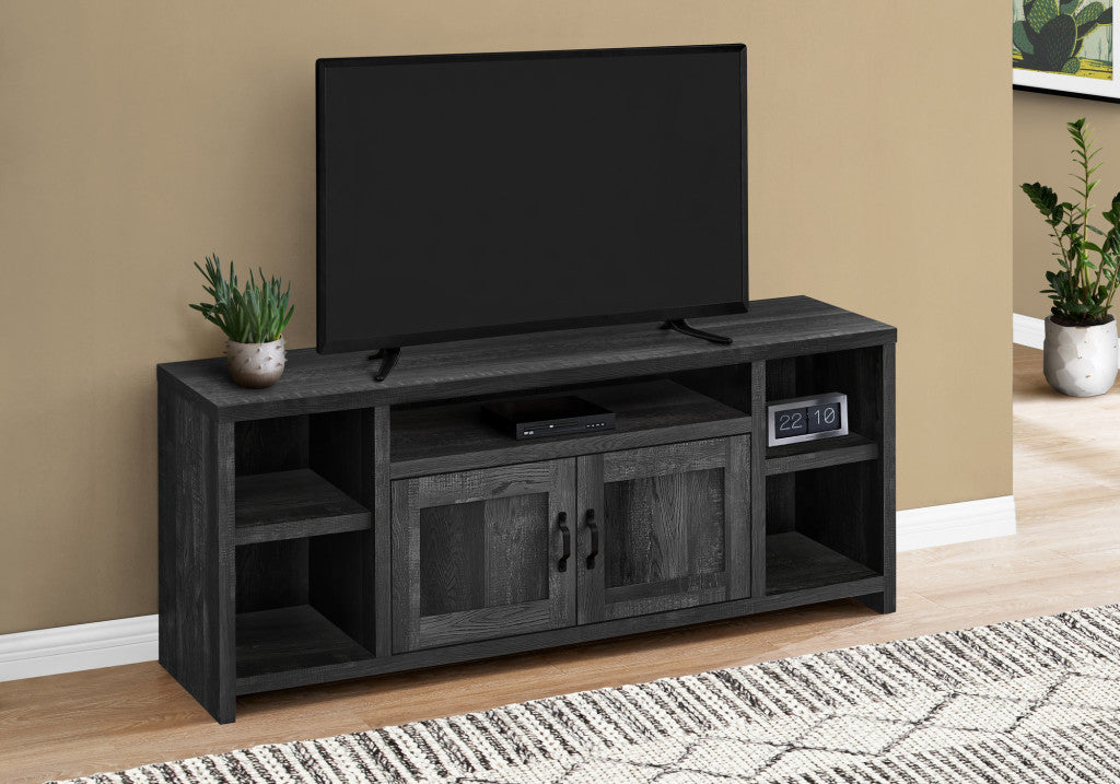 59" Black Cabinet Enclosed Storage TV Stand