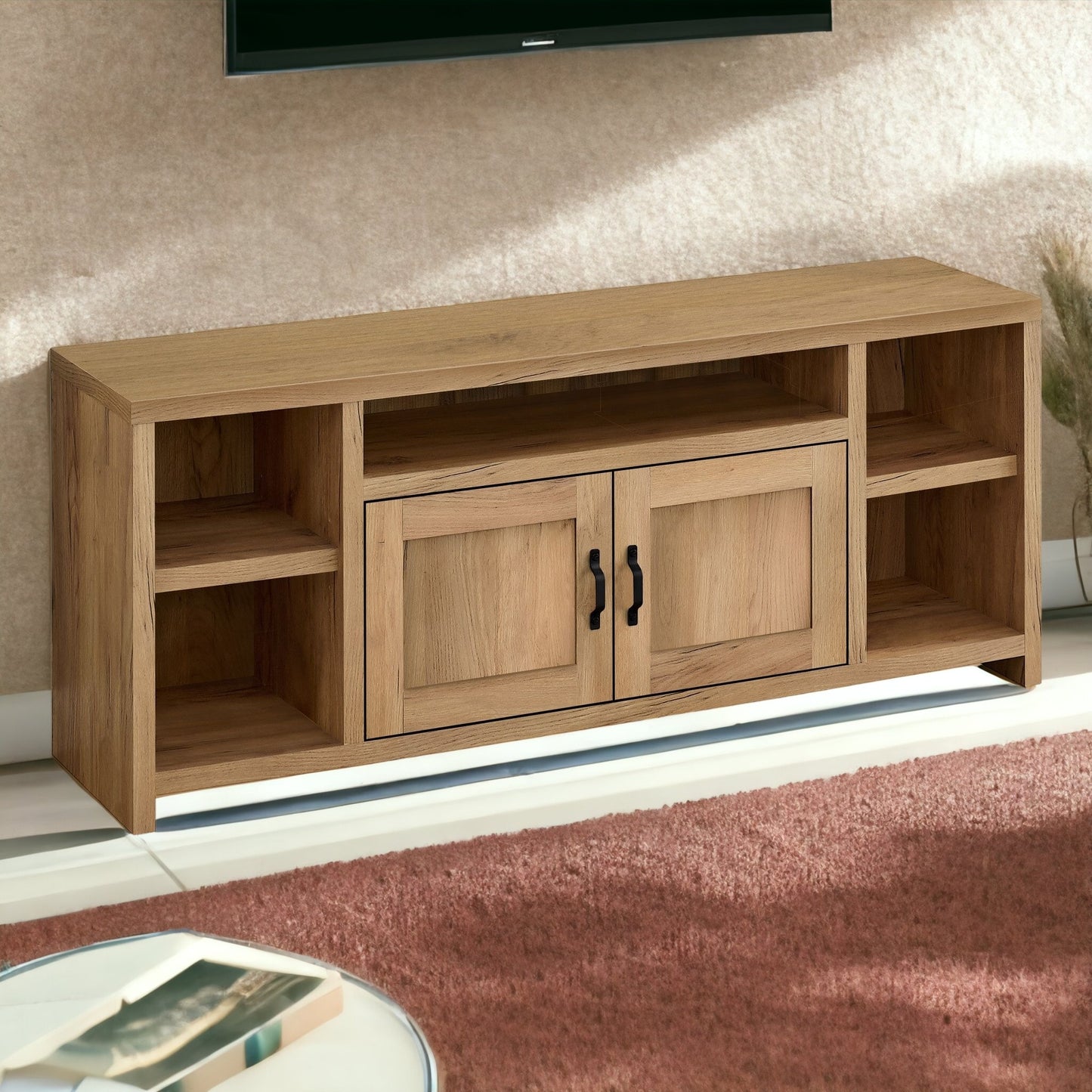 59" Wood Brown Cabinet Enclosed Storage TV Stand