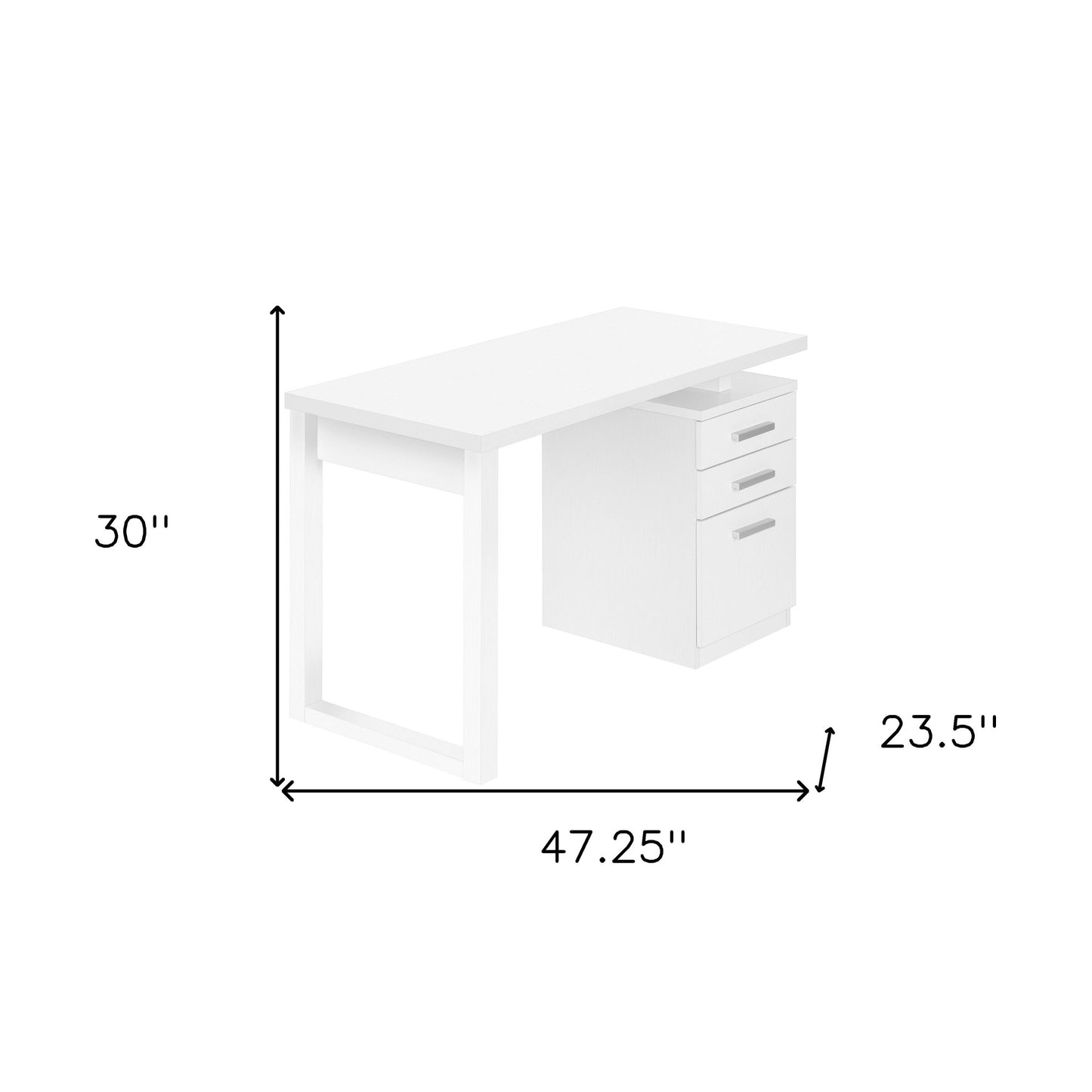 47" White Computer Desk With Three Drawers