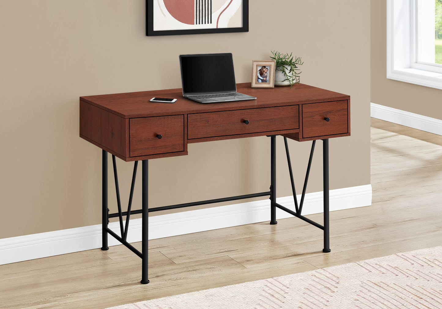 47" Brown and Black Computer Desk With Three Drawers