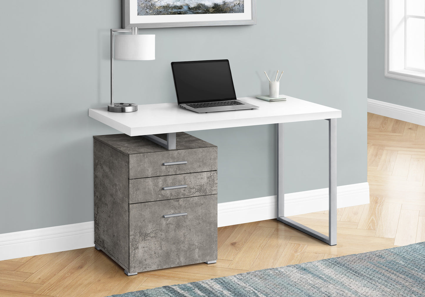 47" White and Gray Computer Desk With Three Drawers