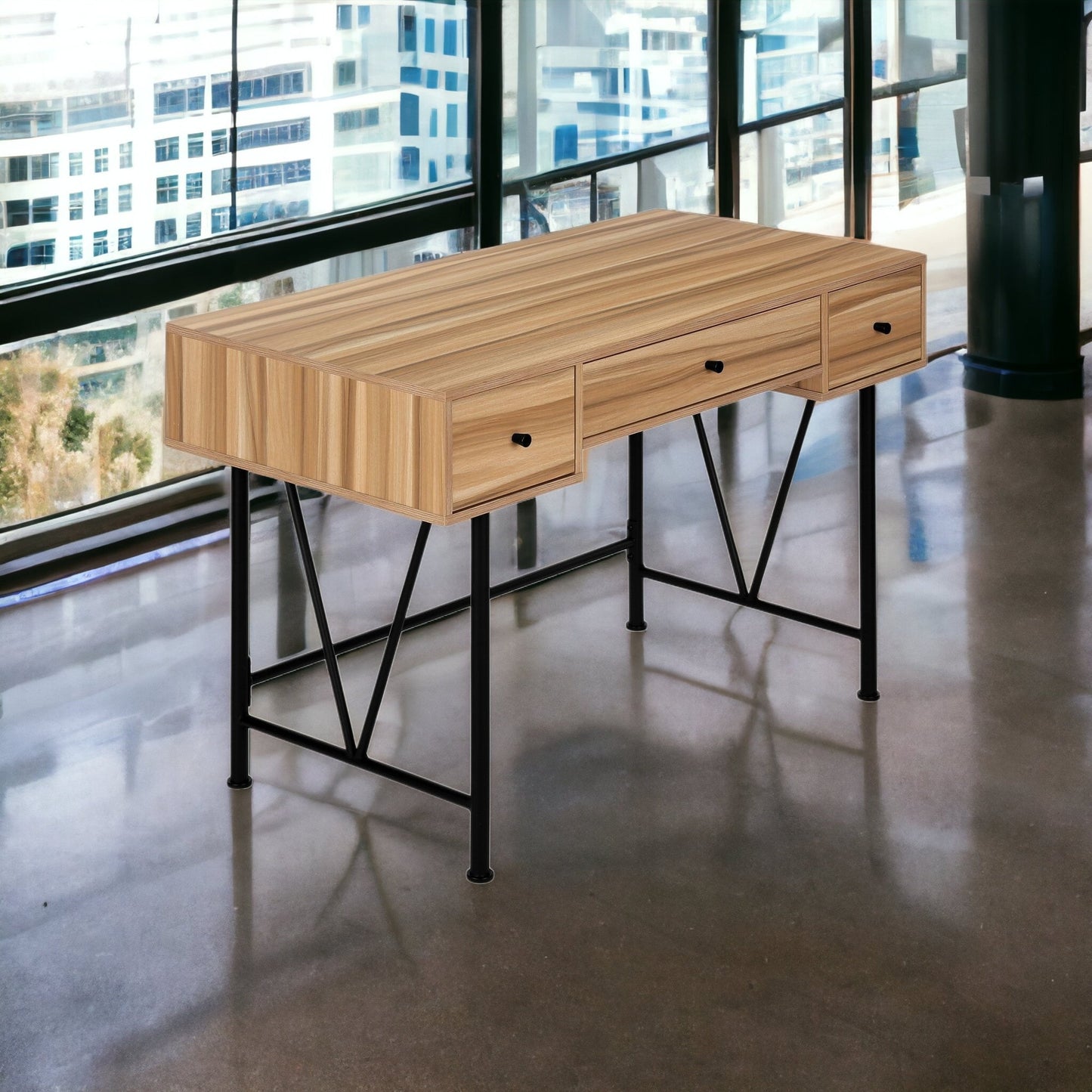 47" Brown and Black Computer Desk With Three Drawers