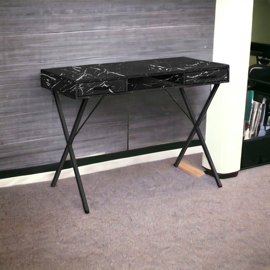 42" Black and White and Black Computer Desk With Two Drawers