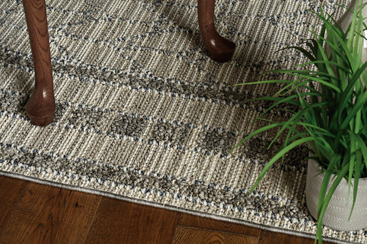 5'X8' Grey Machine Woven Uv Treated Bordered Indoor Outdoor Area Rug