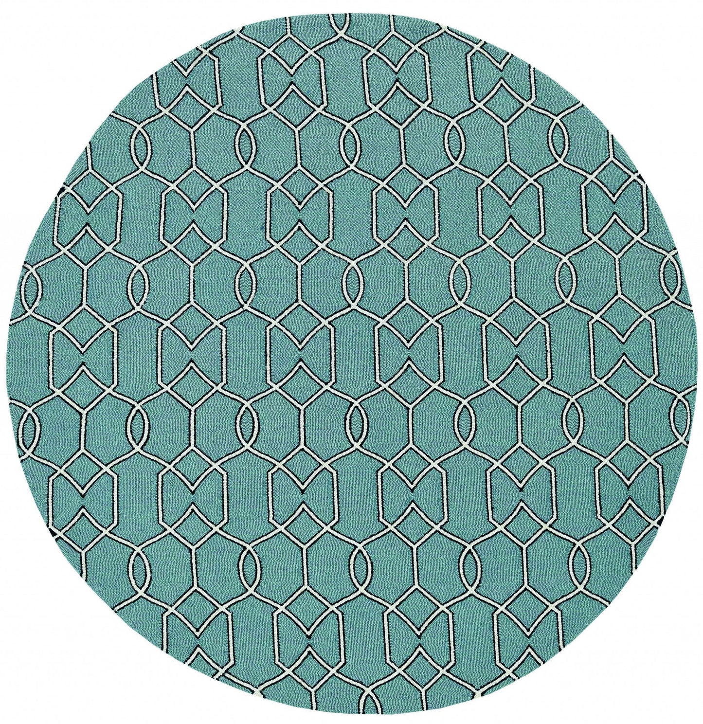 7' Spa Green Hand Hooked Uv Treated Geometric Round Indoor Outdoor Area Rug