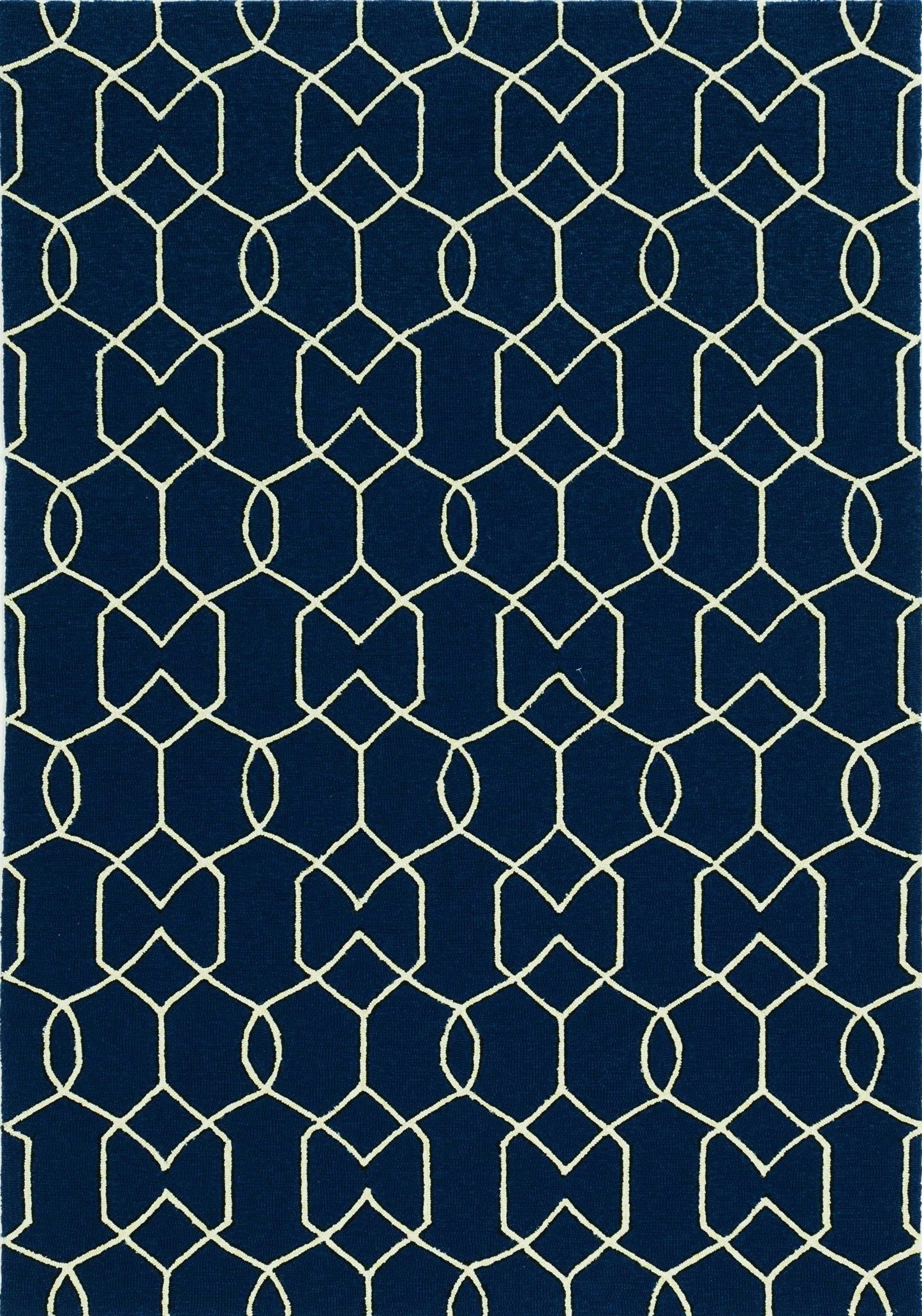 8'X11' Navy Blue Hand Hooked Uv Treated Trellis Indoor Outdoor Area Rug