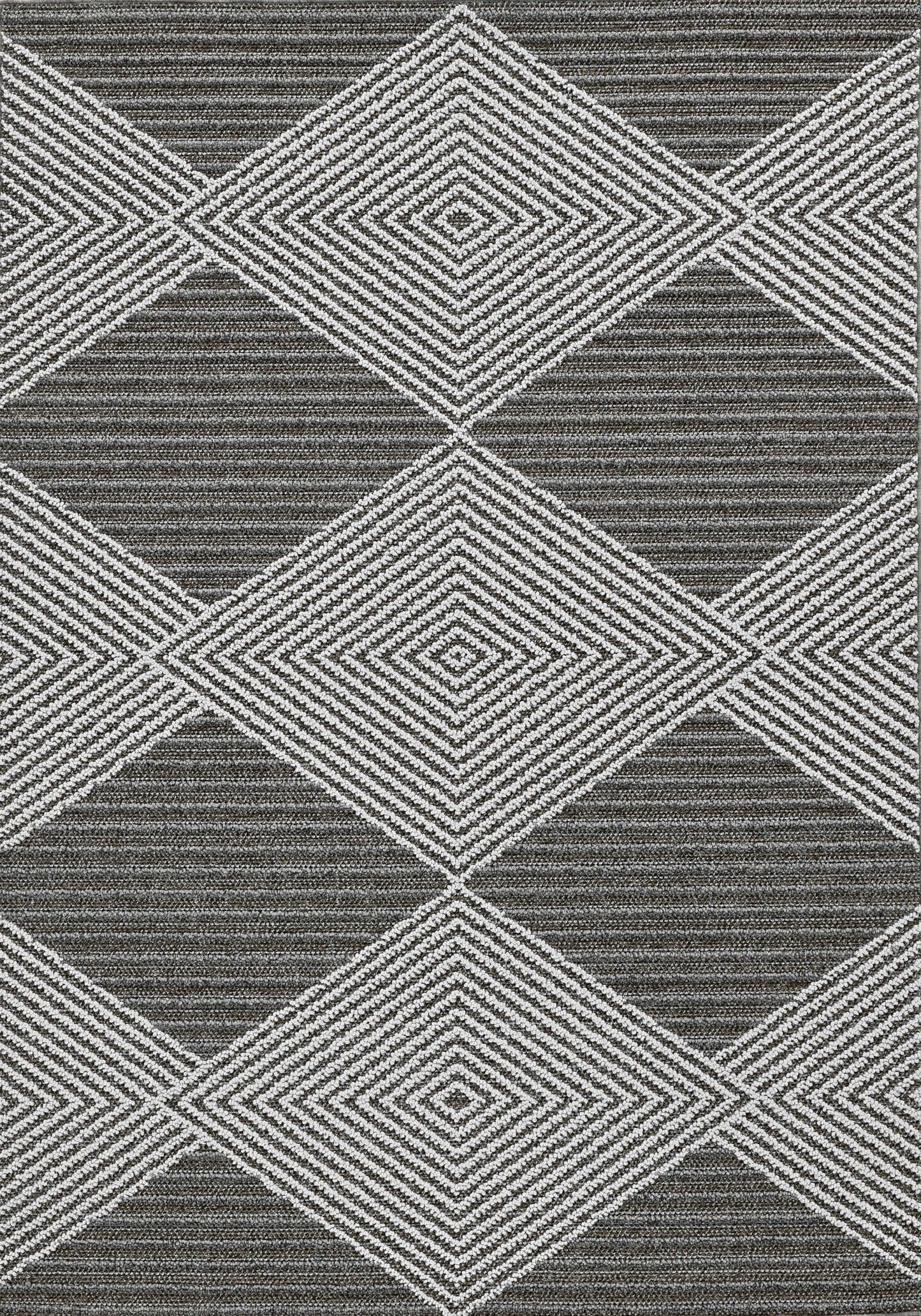 7' X 9' Grey Or Ivory Geometric Diamonds Indoor Outdoor Area Rug