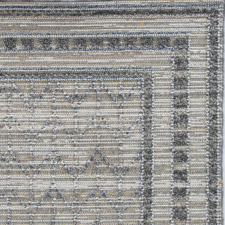 8'X10' Grey Machine Woven Uv Treated Bordered Indoor Outdoor Area Rug