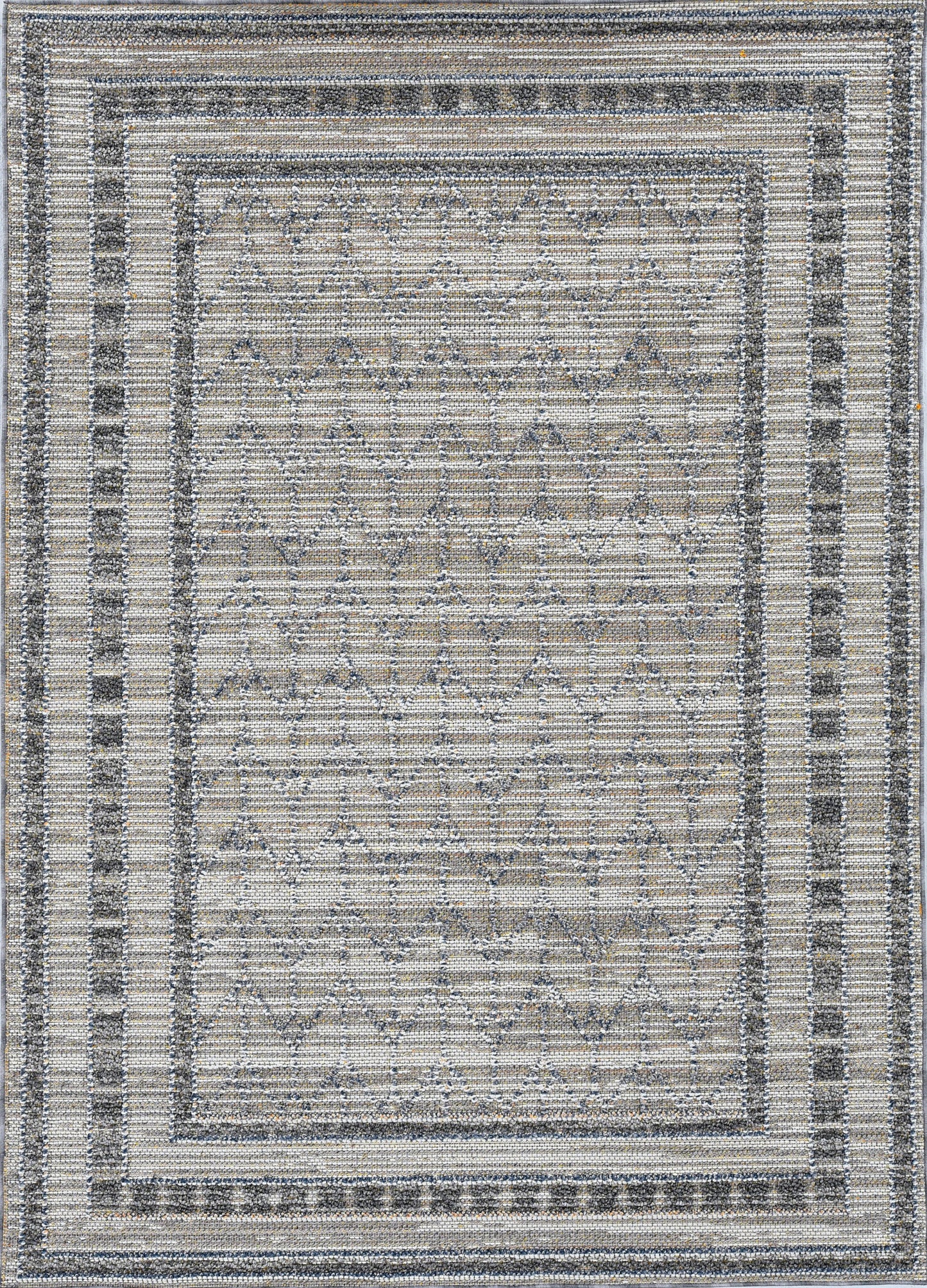 8'X10' Grey Machine Woven Uv Treated Bordered Indoor Outdoor Area Rug