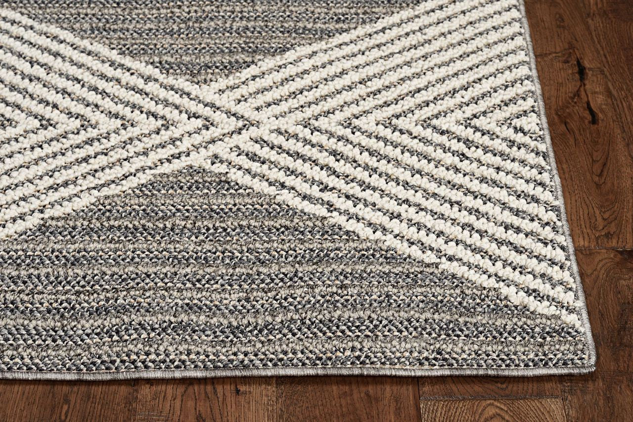 8' Grey Ivory Machine Woven Uv Treated Diamonds Indoor Outdoor Runner Rug