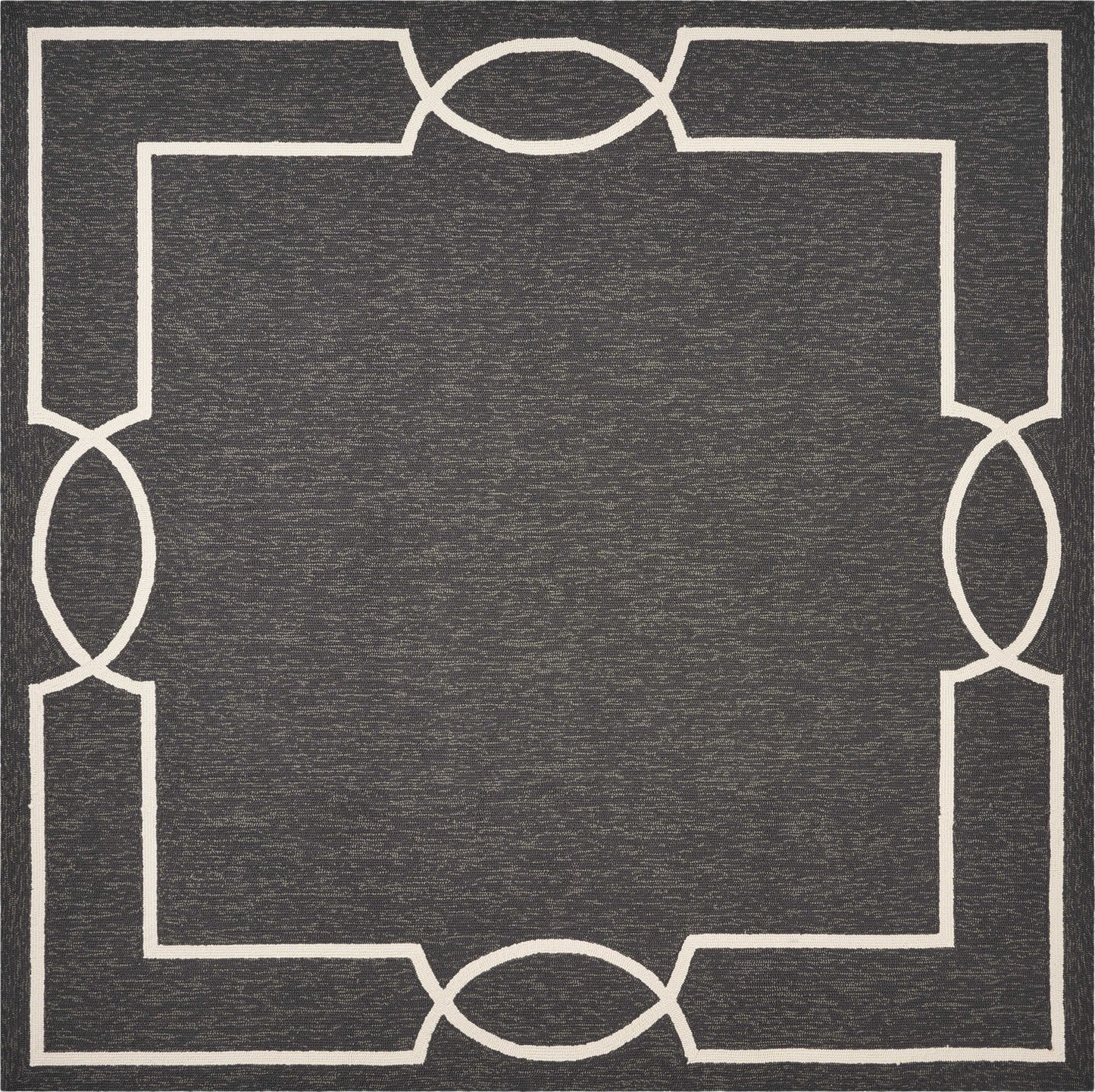 2'X3' Onyx Black Hand Hooked Uv Treated Bordered Indoor Outdoor Accent Rug