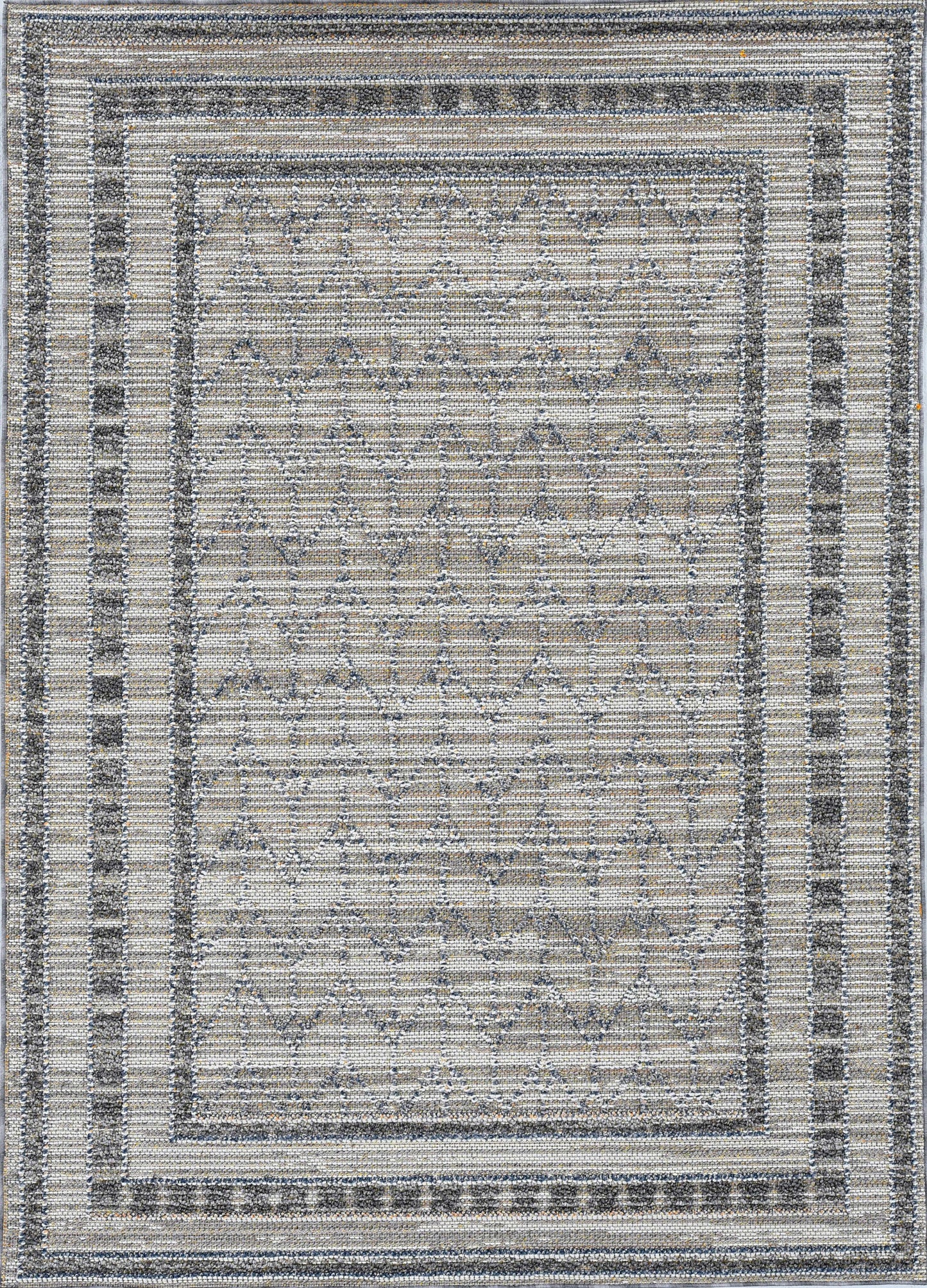 4'X6' Grey Machine Woven Uv Treated Bordered Chevron Indoor Outdoor Area Rug