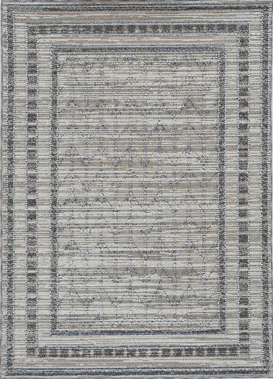 4'X6' Grey Machine Woven Uv Treated Bordered Chevron Indoor Outdoor Area Rug