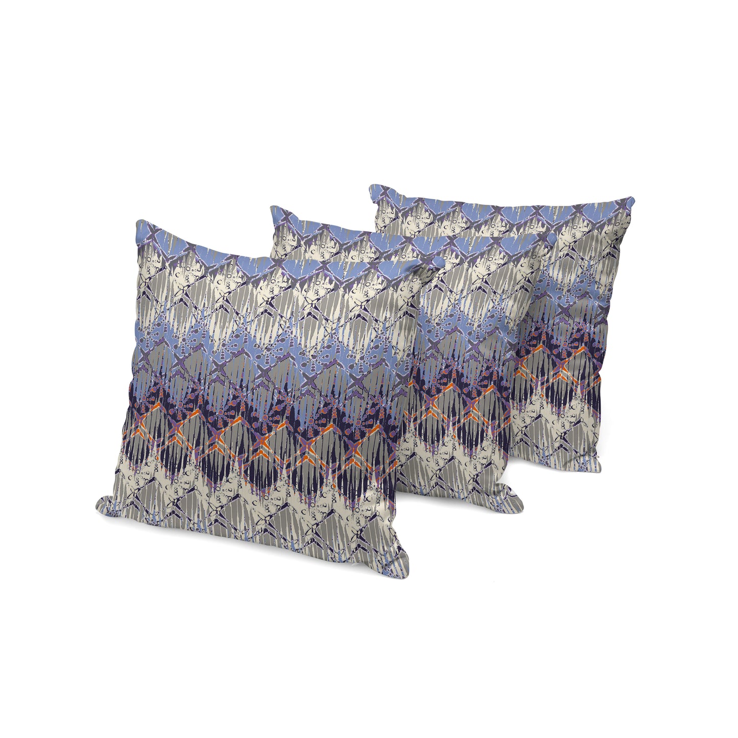 Set of Three 16" Gray and Purple Geometric Indoor Outdoor Throw Pillow Cover and Insert