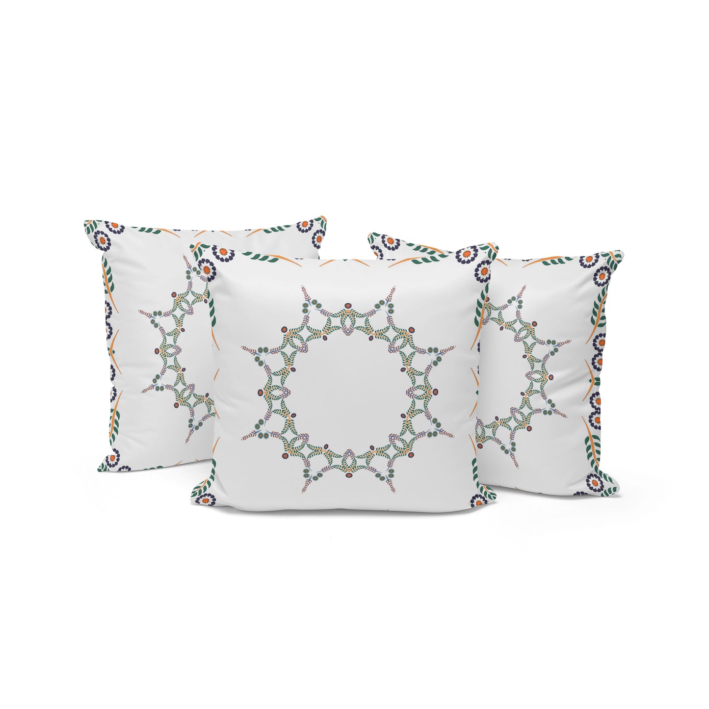 Set of Three 16" Green and White Botanical Indoor Outdoor Throw Pillow Cover and Insert