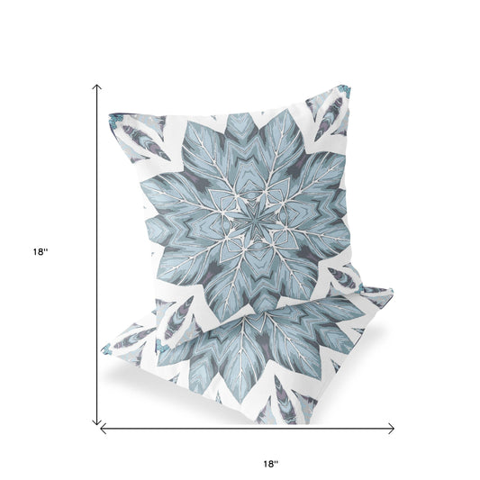 Set of Two 18" Blue Geometric Indoor Outdoor Throw Pillow Cover and Insert