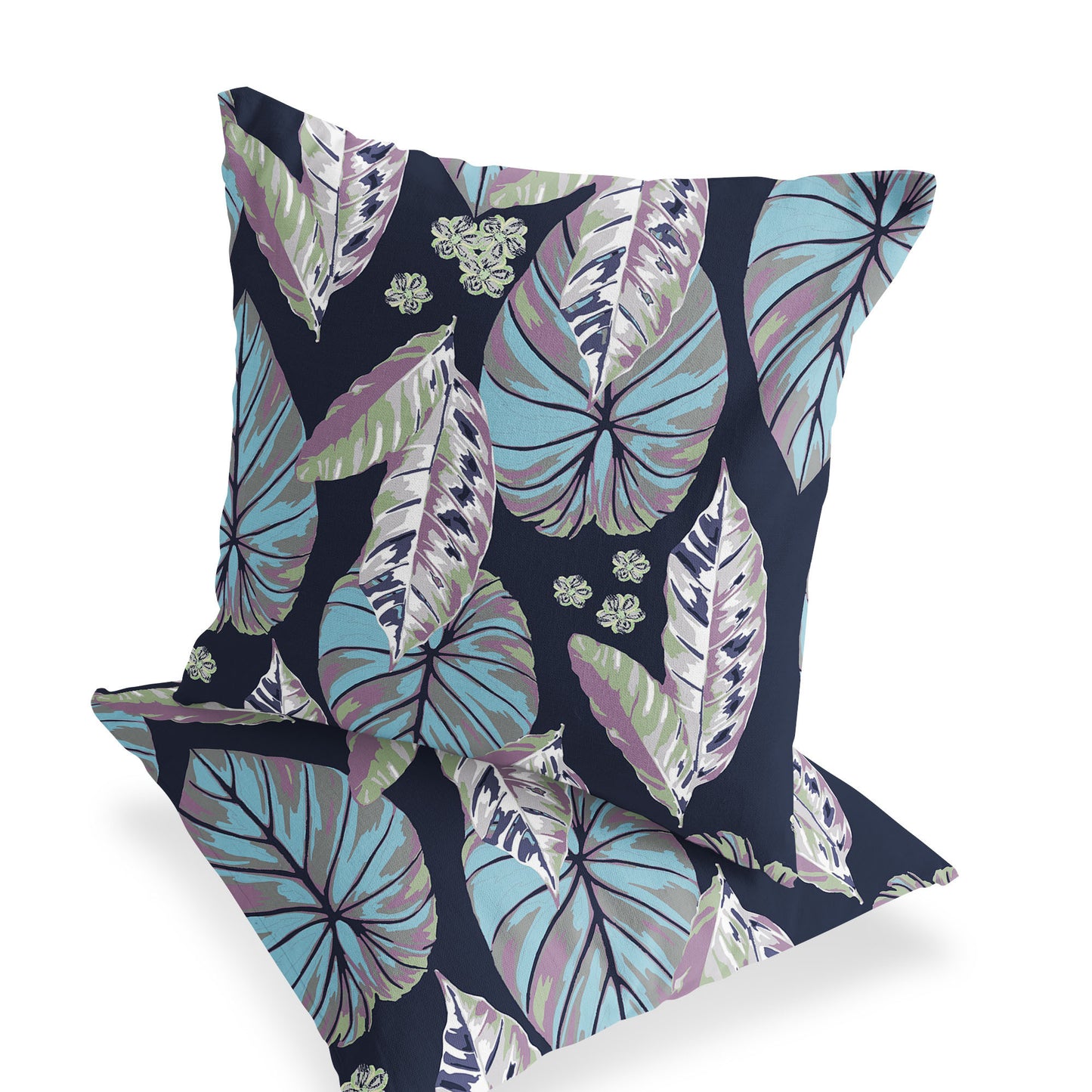 Set of Two 18" Blue Botanical Indoor Outdoor Throw Pillow Cover and Insert