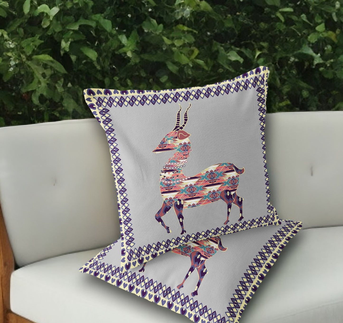 Set of Two 18" Purple Deer Indoor Outdoor Throw Pillow Cover and Insert