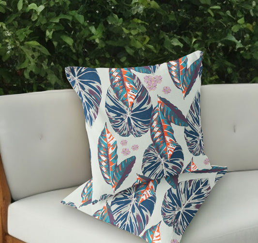 Set of Two 18" Blue Botanical Indoor Outdoor Throw Pillow Cover and Insert