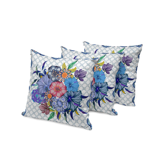 Set of Three 16" Blue and White Botanical Indoor Outdoor Throw Pillow Cover and Insert